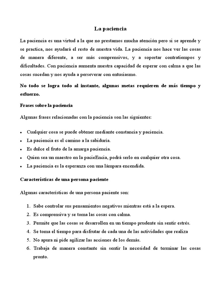 La importancia de la paciencia en la vida | PDF | Relaciones personales ...