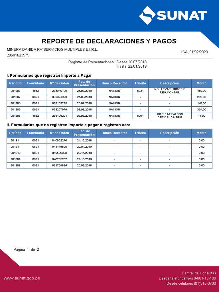 Reporte de Declaraciones SUNAT 2023 | PDF | Informática ...