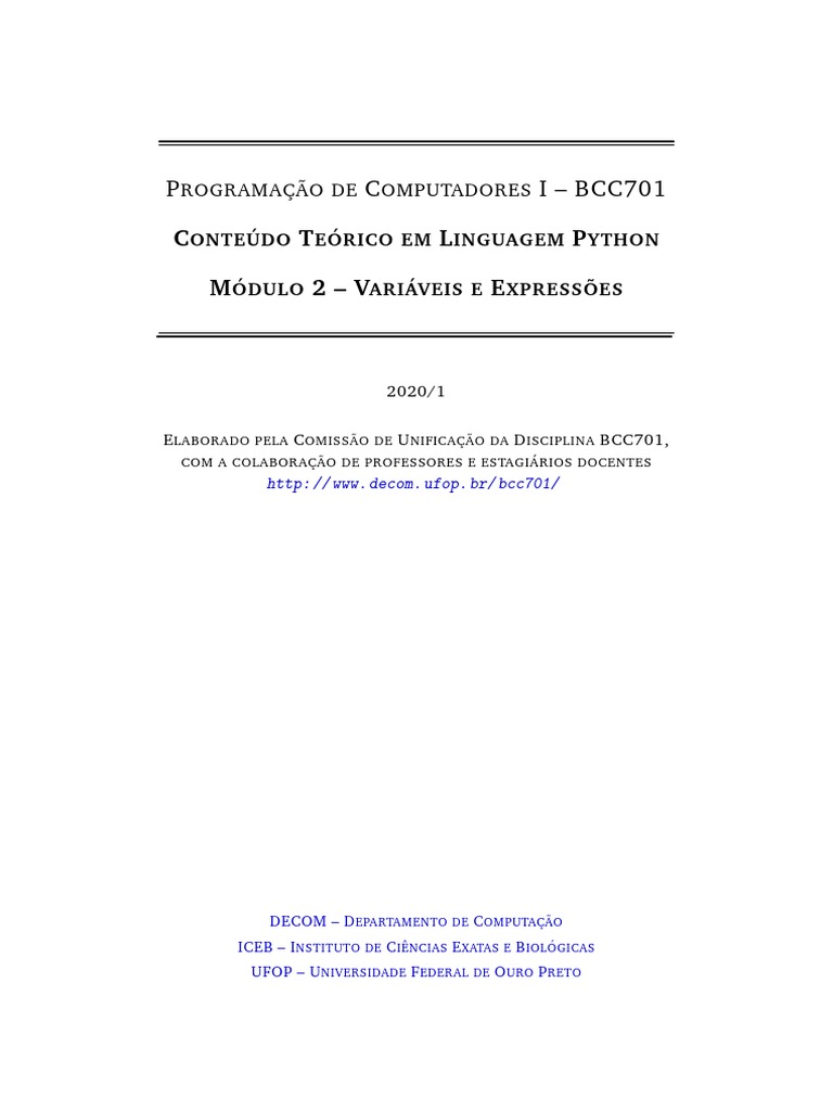 Variáveis e Expressões em Python | PDF | Pi | Python (linguagem de ...