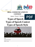 Types of Speech Act Types of Speech Context Types of Speech Style