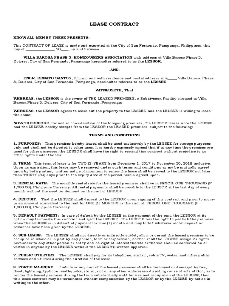 Lease Contract PDF Lease Property Law