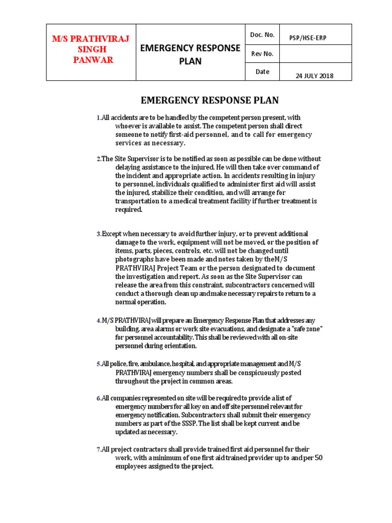 Emergency Response Plan PDF Emergency Dangerous Goods