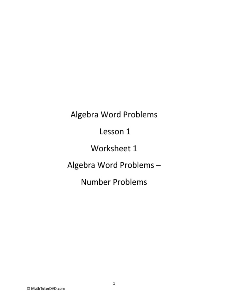Algebra+Word+Problems+ +worksheet+1+ +Number+Problems | PDF | Equations ...