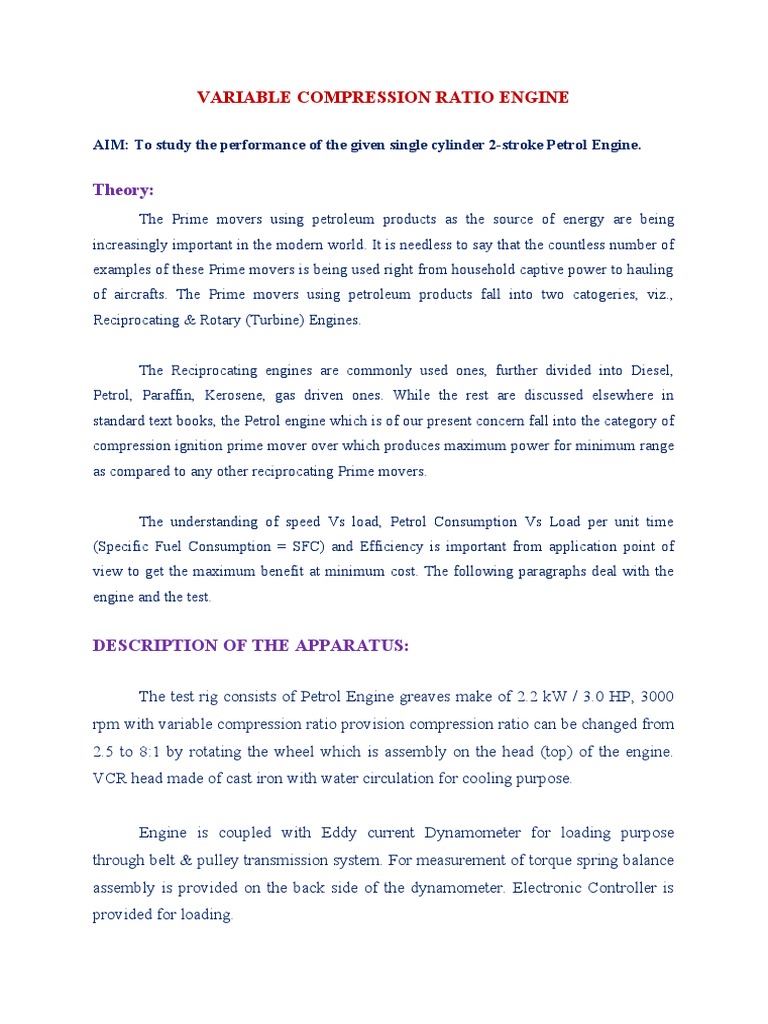 VCR Engine PDF Engines Diesel Engine