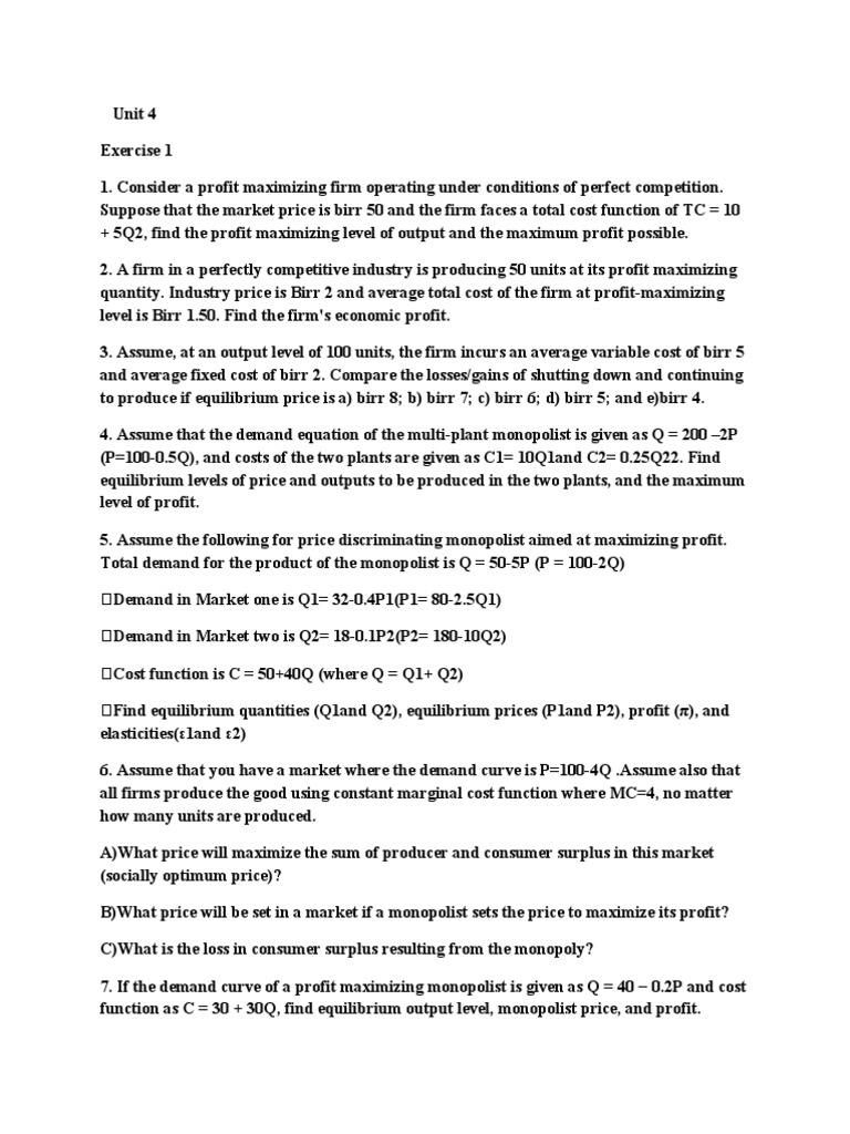Analysis of Profit Maximization, Cost Minimization, and Equilibrium Levels for Firms Under