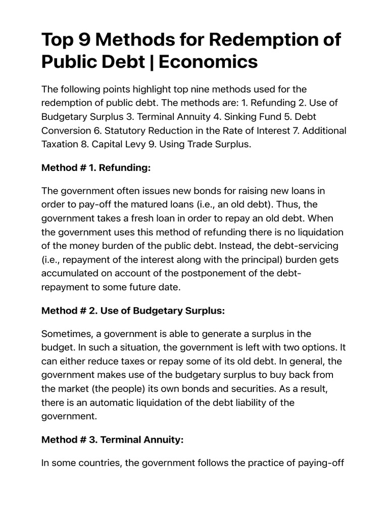 Top 9 Methods For Redemption of Public Debt - Economics | PDF | Taxes ...