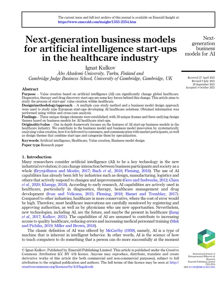 Next Generation Business Models For AI Start Ups PDF Business Model