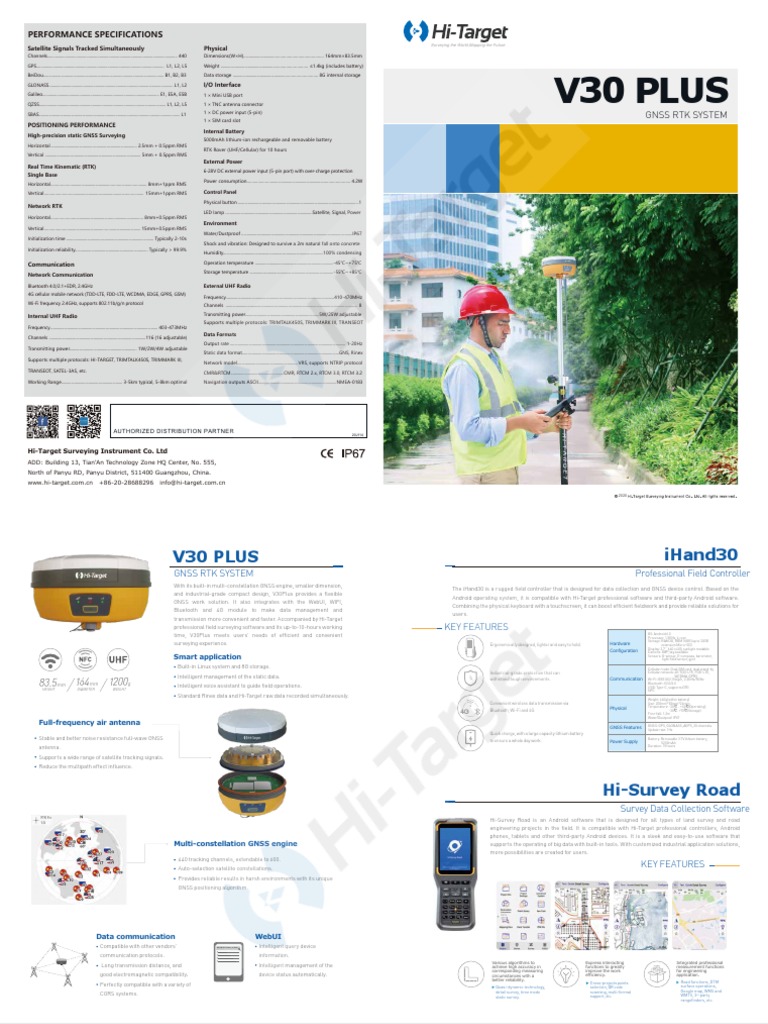 Hi-Target V30 Plus GNSS RTK System Specs | PDF | Wi Fi | Bluetooth