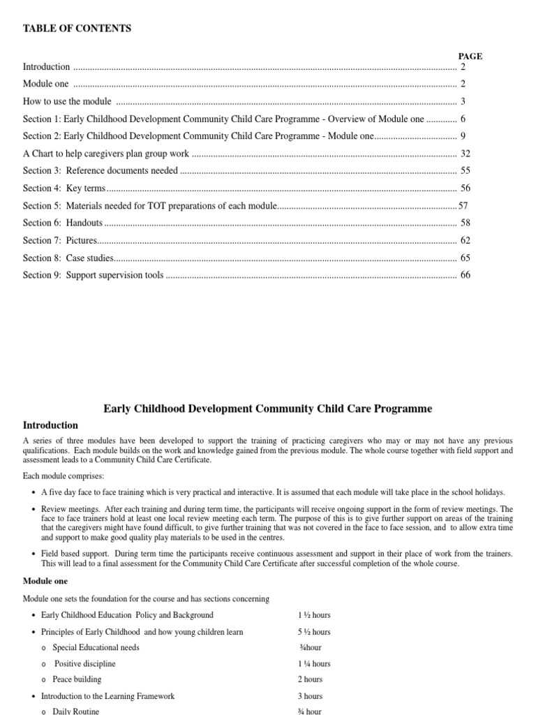 Training Manual Module One | PDF | Experience | Early Childhood Education