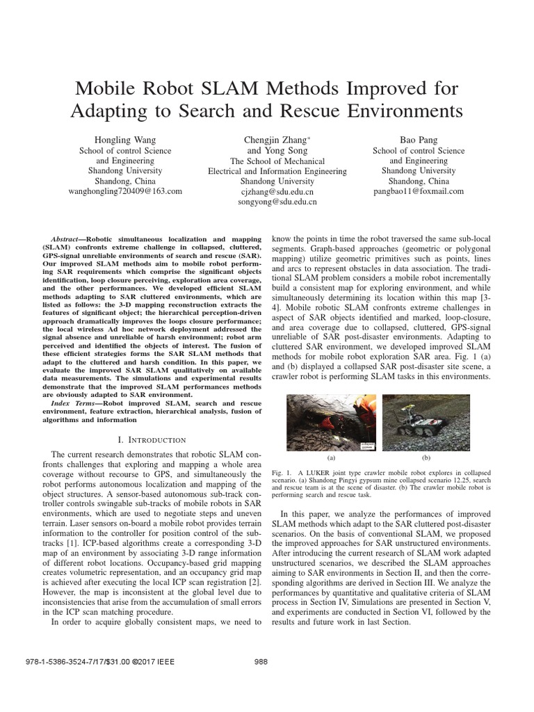 Mobile robot slam methods improved for adapting to search and rescue