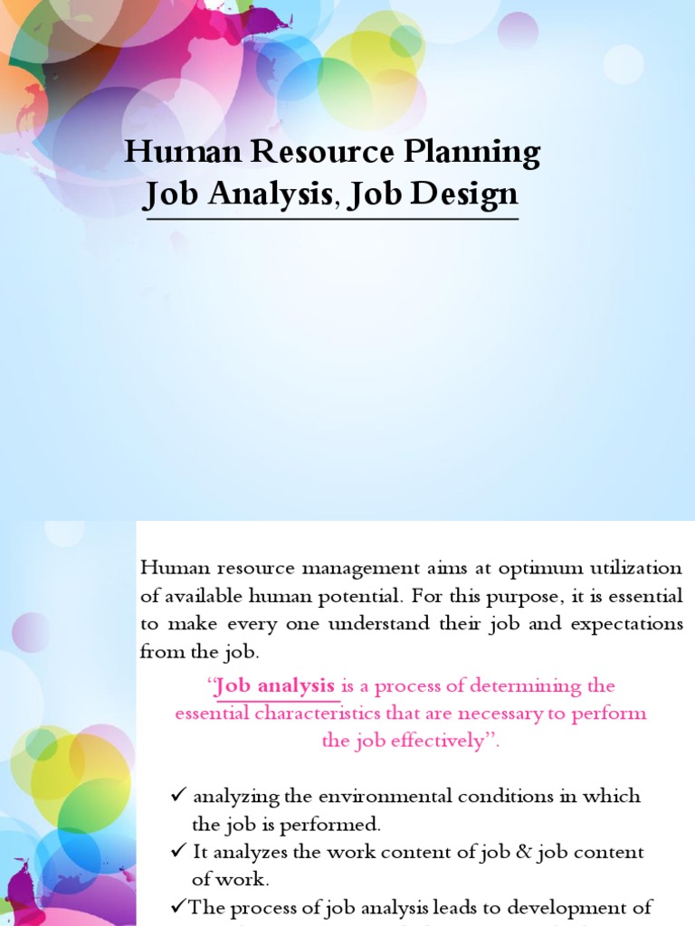 Human Resource Planning Job Analysis, Job Design | PDF | Human