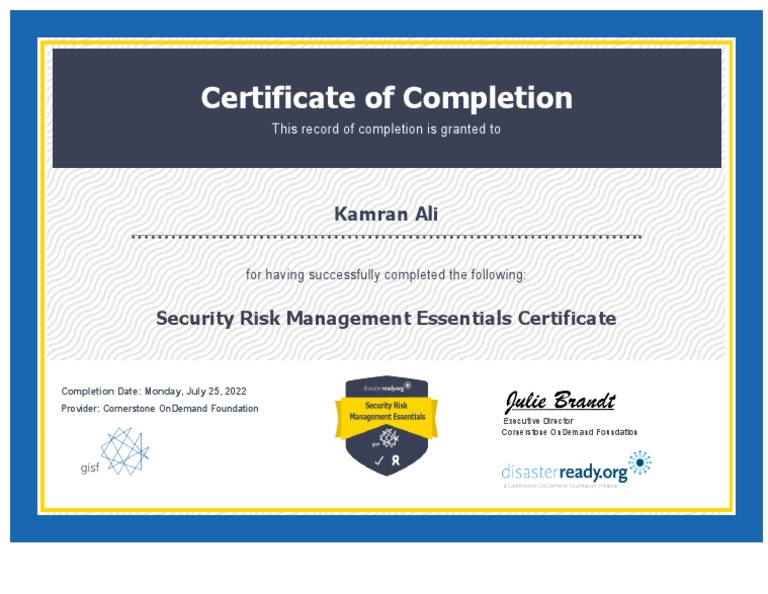 Security Risk Management Certificate | PDF