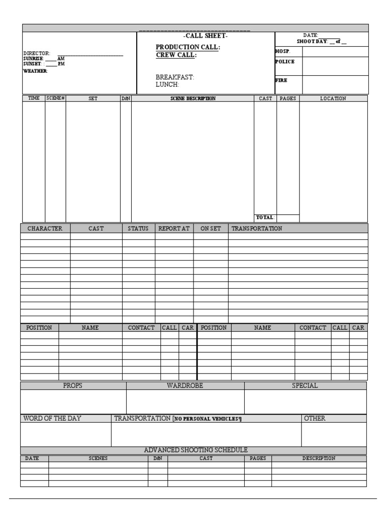Shooting Schedule Template 01 | PDF