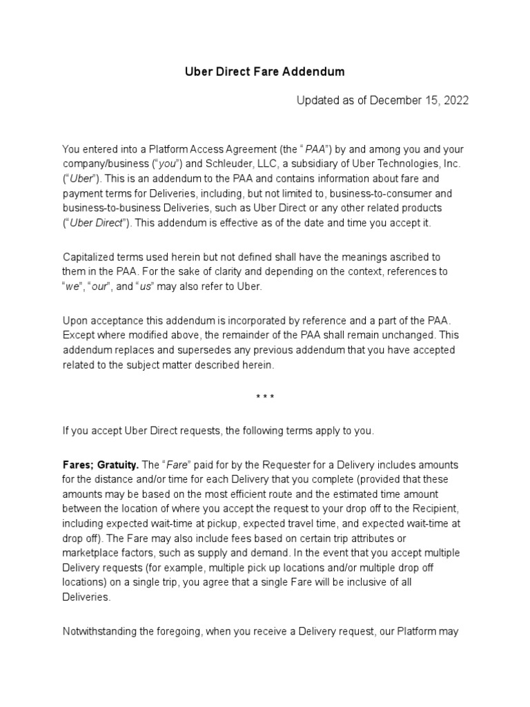 Uber Direct Fare Agreement Overview | PDF | Fee | Gratuity
