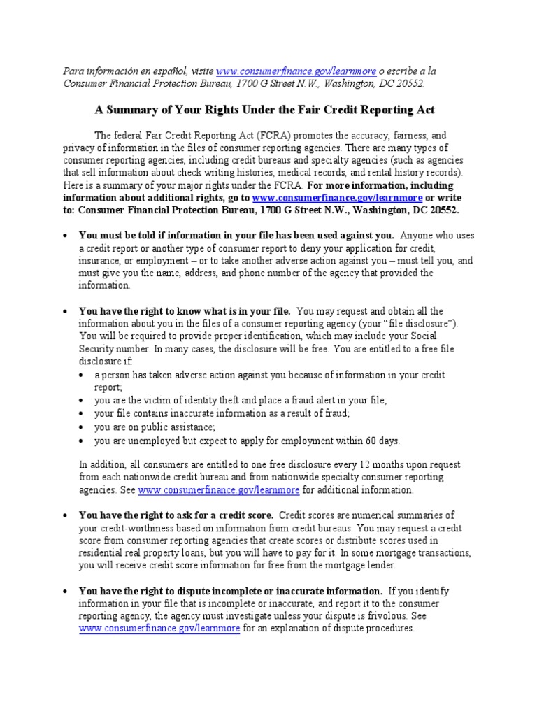 Fcra Summary Of Rights 2024