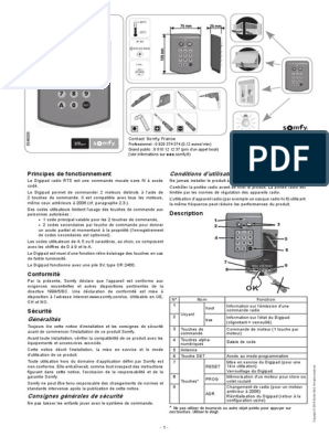 Digicode Somfy Portail, PDF, Biens manufacturés