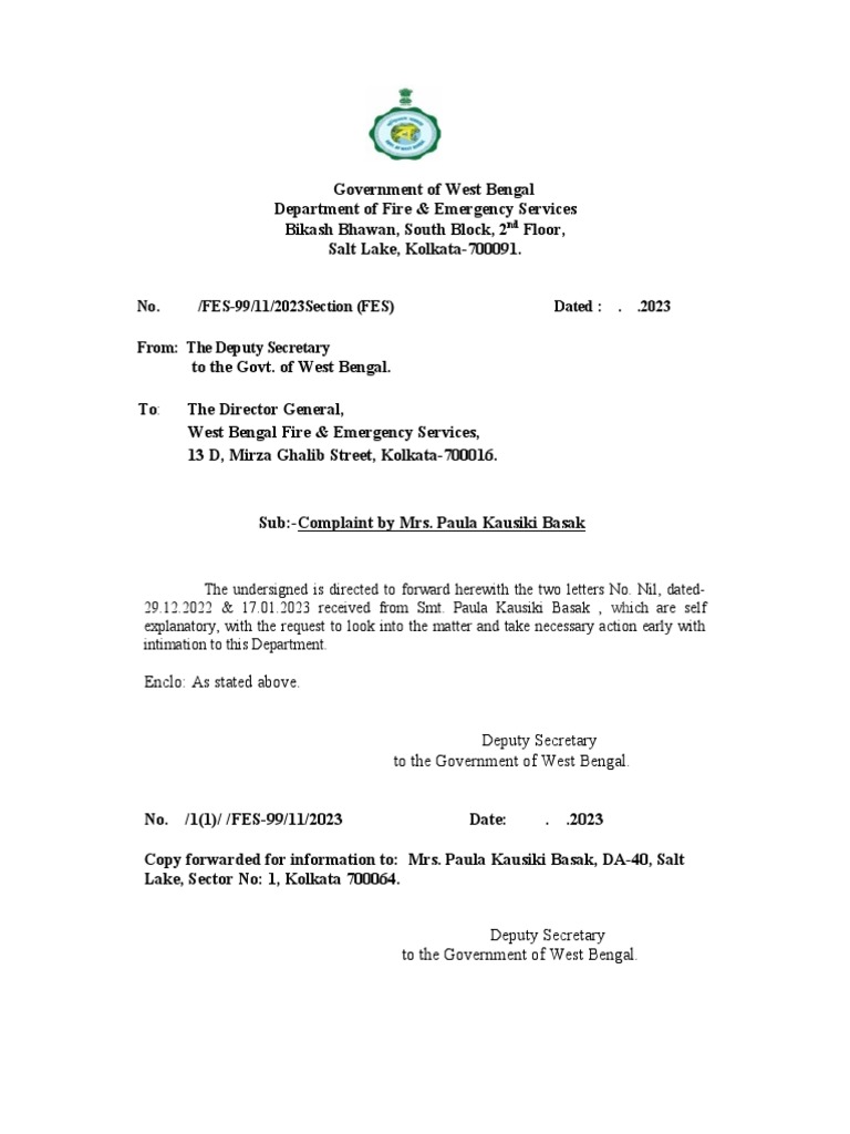 Draft For Complaint Letter Raised by Paula Kausiki Basak | PDF