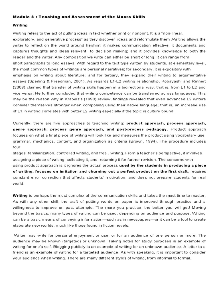 Enhancing ESL Writing Skills | PDF | English As A Second Or Foreign ...