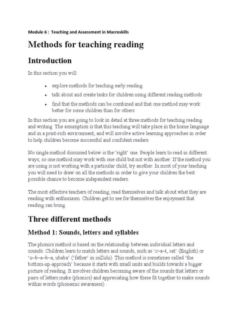 Teaching Reading Methods for Children | PDF | Phonics | Reading ...