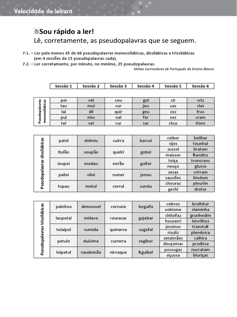 Lista de Pseudopalavras para Leitura | PDF