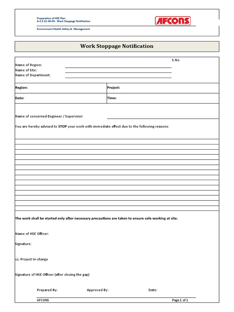 A-2.2!21!46-04 - Work Stoppage Notification | PDF