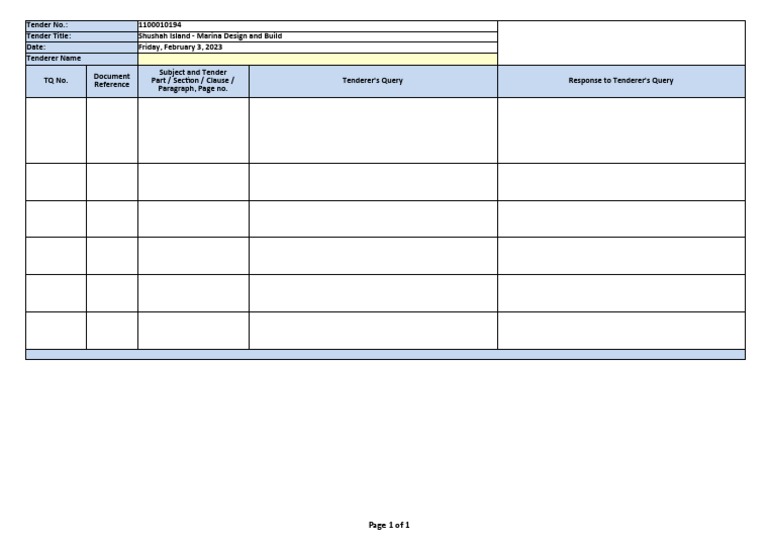 A3. Tenderer's Query Form | PDF
