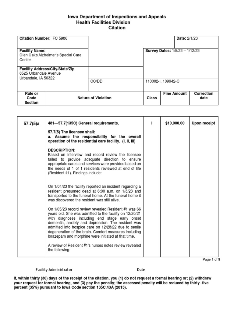 Iowa Department of Inspection and Appeals PDF Dementia Emergency