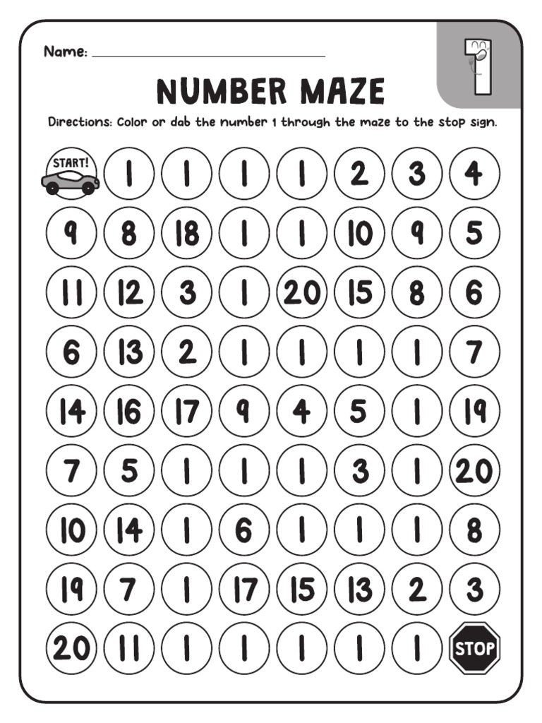 Number maze 1 20 pdf