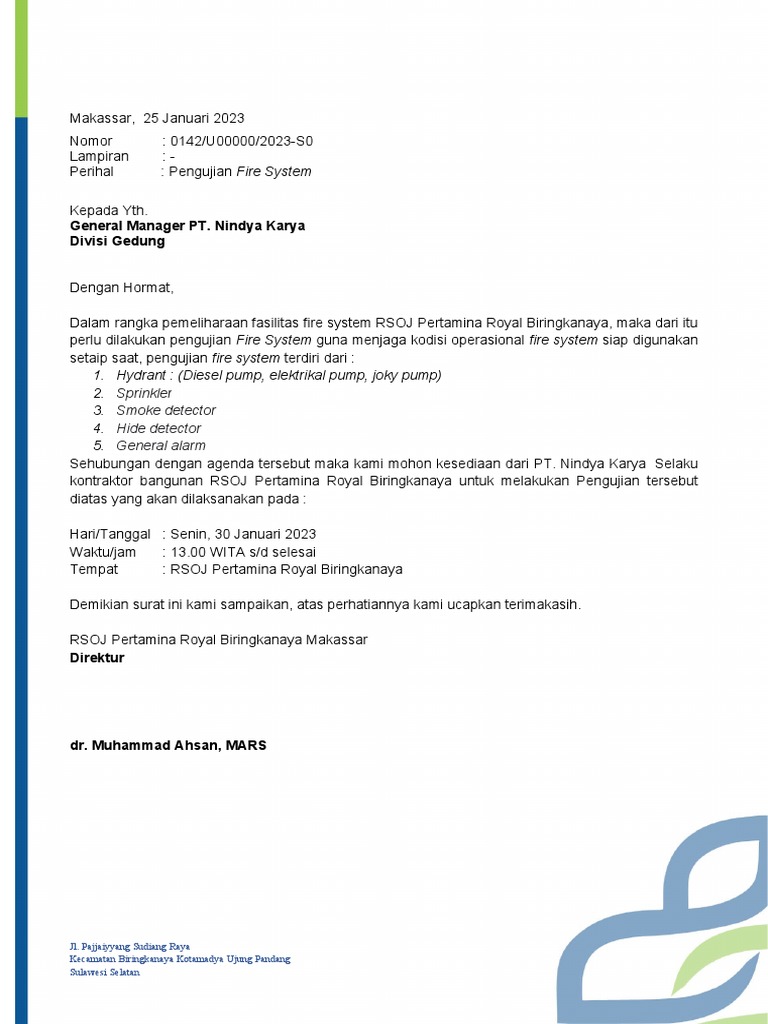 Memo Pengujian Fire System | PDF