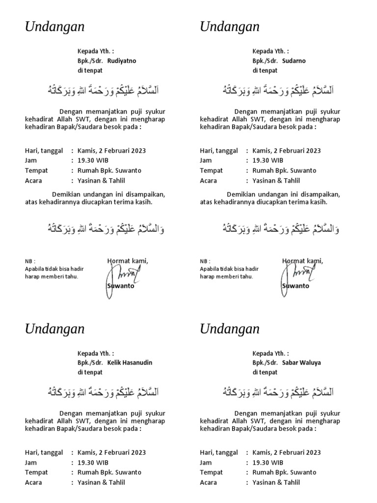 Undangan Pengajian Yasinan | PDF