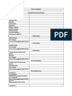 Candidate personal details and work experience template