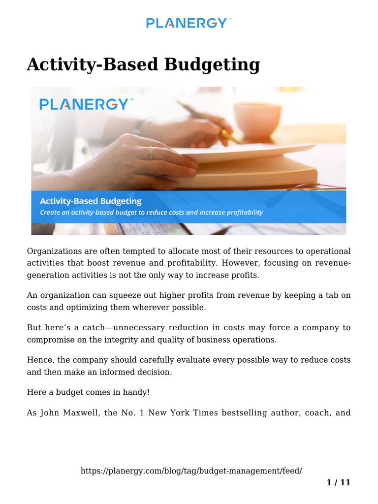 Activity Based Budgeting PDF Budget Cost