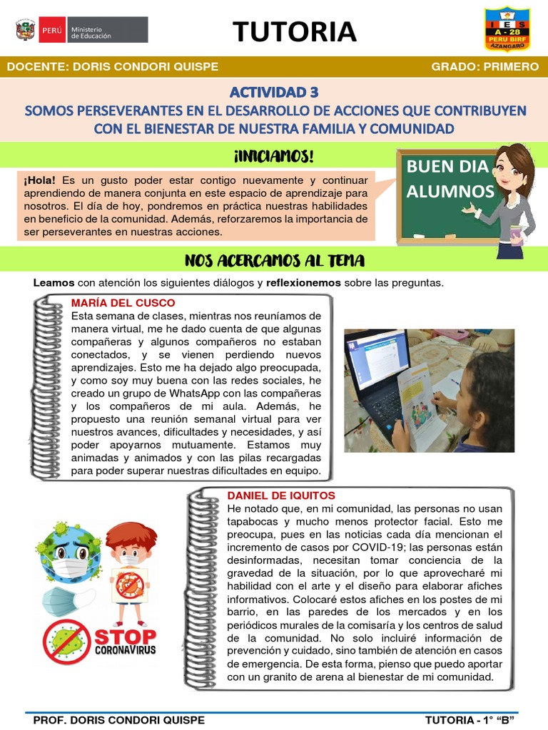 Tutoria Primer Grado1 PDF Bienestar Conocimiento