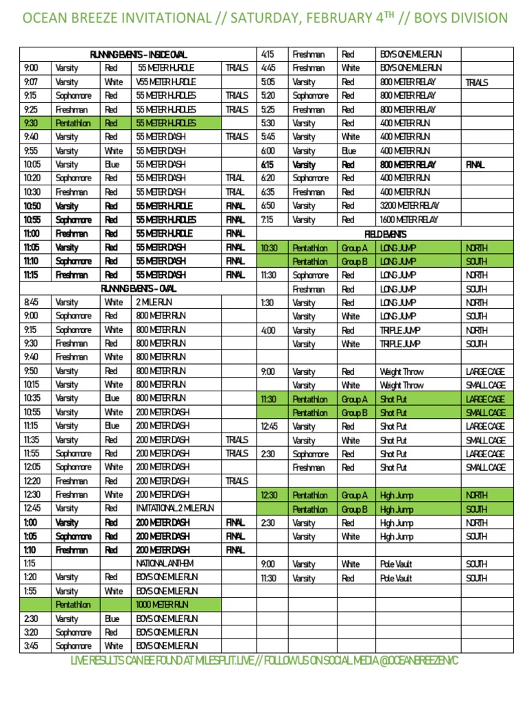 Ocean Breeze Invitational Schedule PDF Former Olympic Sports