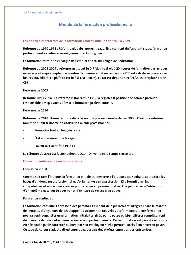 Réformes et types de formation professionnelle | PDF | Emploi | Économie