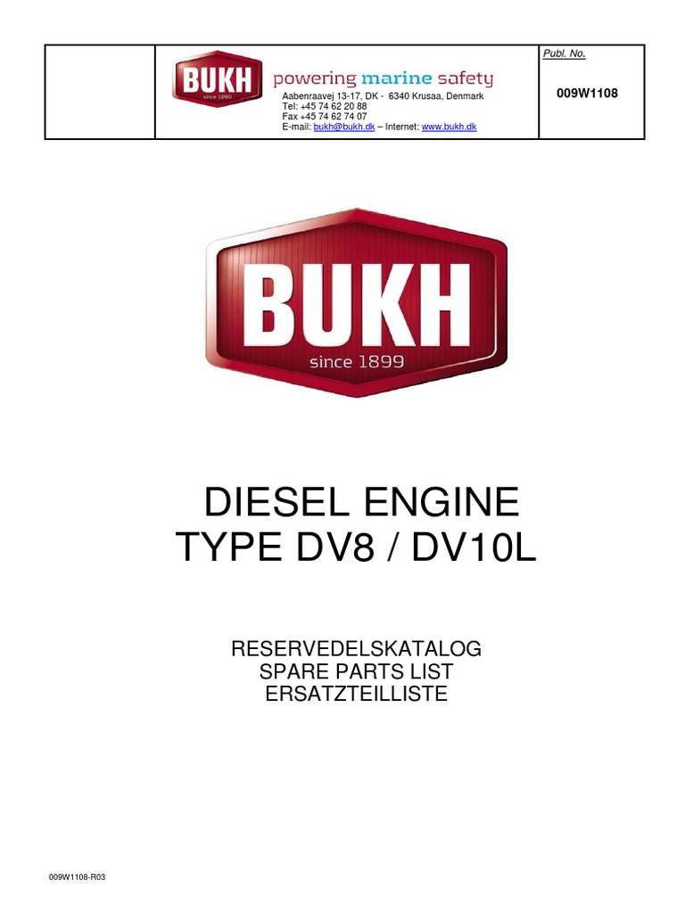 Bukh Diesel Engine Type DV8 DV10L Spart Part List PDF