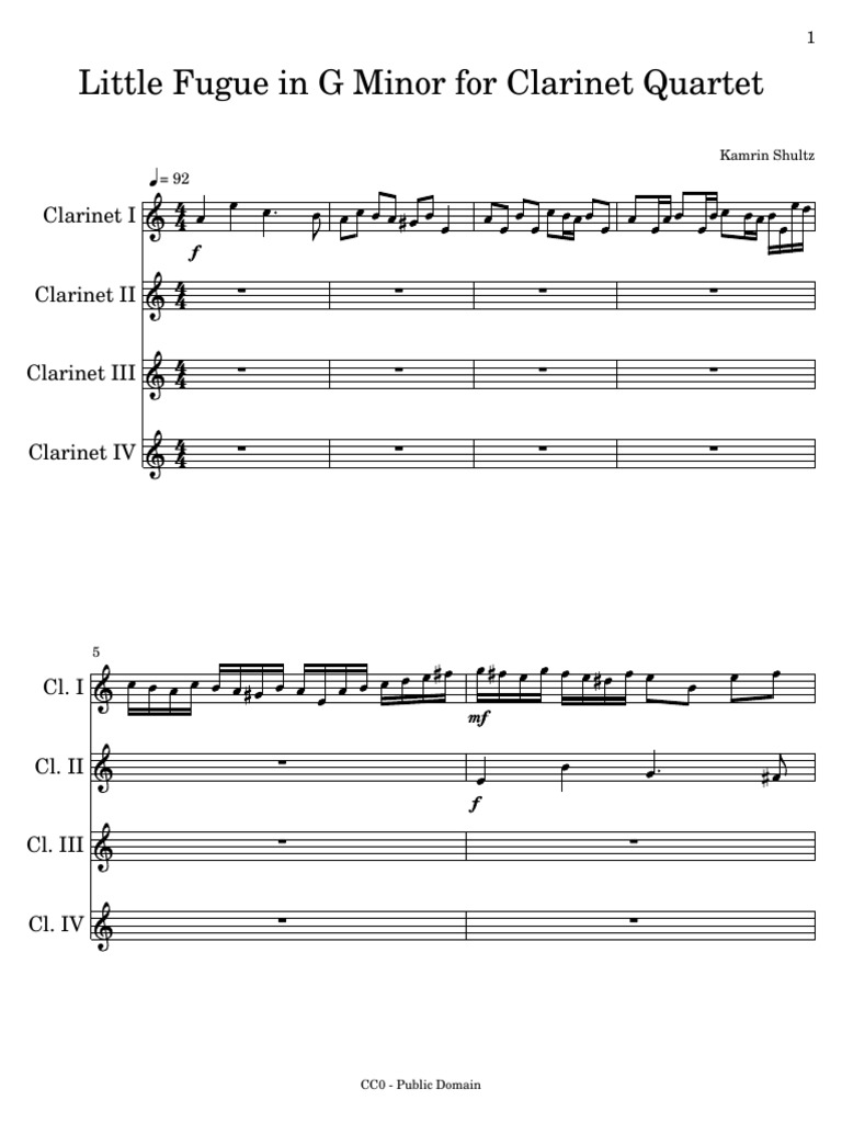 Little Fugue In G Minor For Clarinet Quartet Pdf