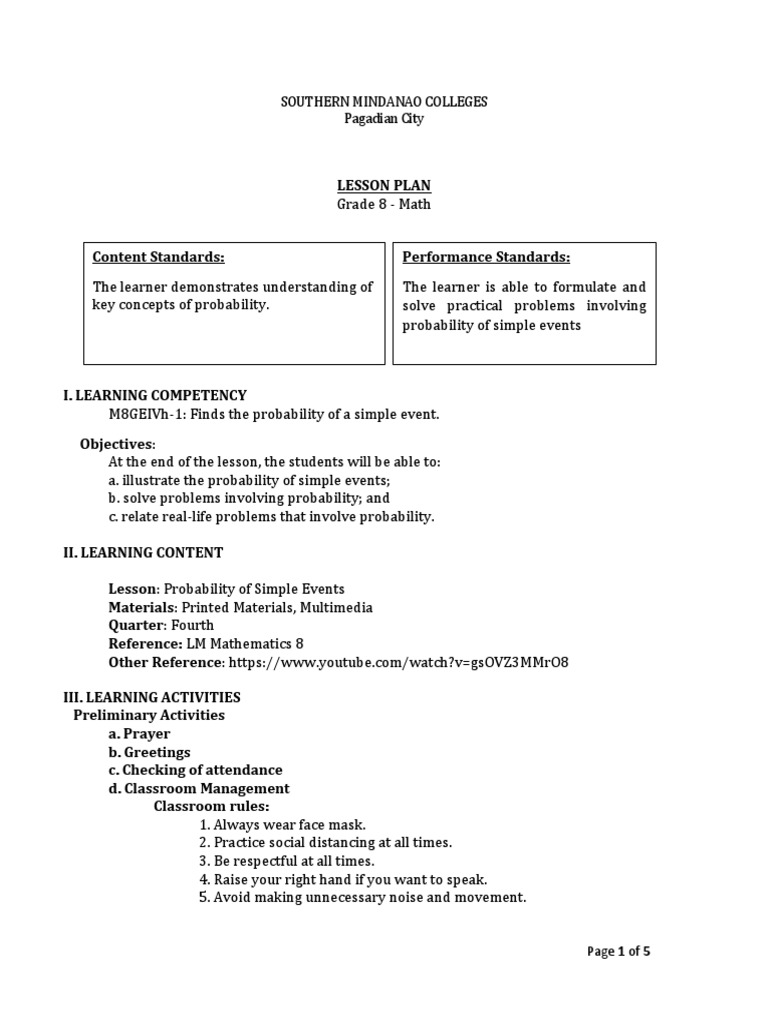 Probability - Lesson Plan | PDF | Probability | Lesson Plan