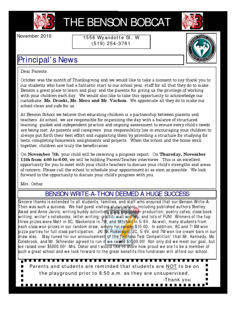 The Benson Bobcat Principal's News PDF Municipal Solid Waste