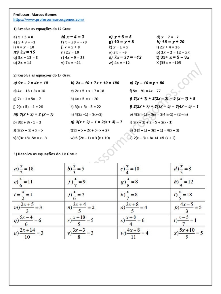 Lista de Exercícios Sobre Equações Do Primeiro Grau | PDF