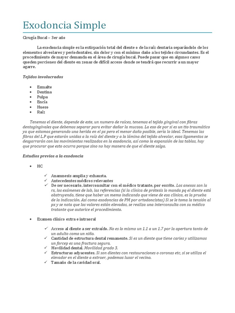 Protocolo de Exodoncia Simple | PDF | Especialidades Medicas | Medicina ...
