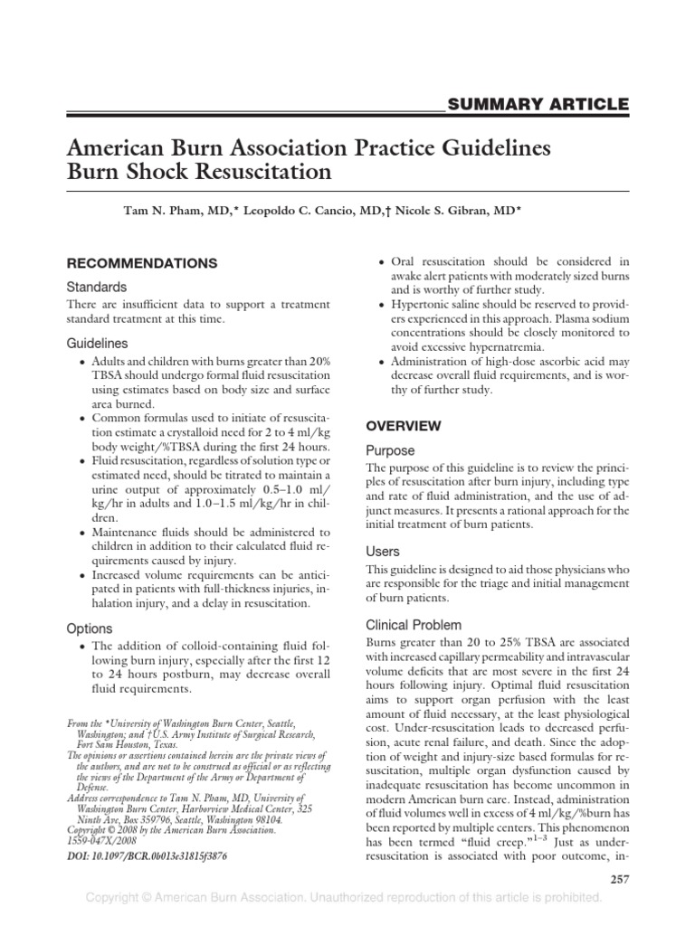American Burn Association Practice Guidelines Burn Saline (Medicine)