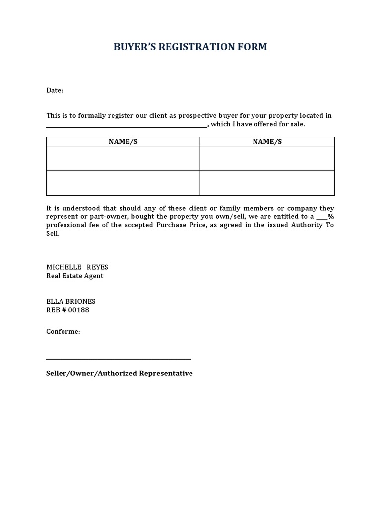Buyer Registration Form for Real Estate | PDF