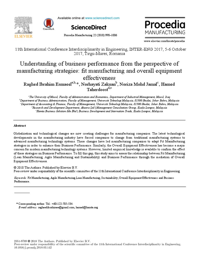 Understanding of Business Performance From The Perspective of Manufacturing Strategies Fit