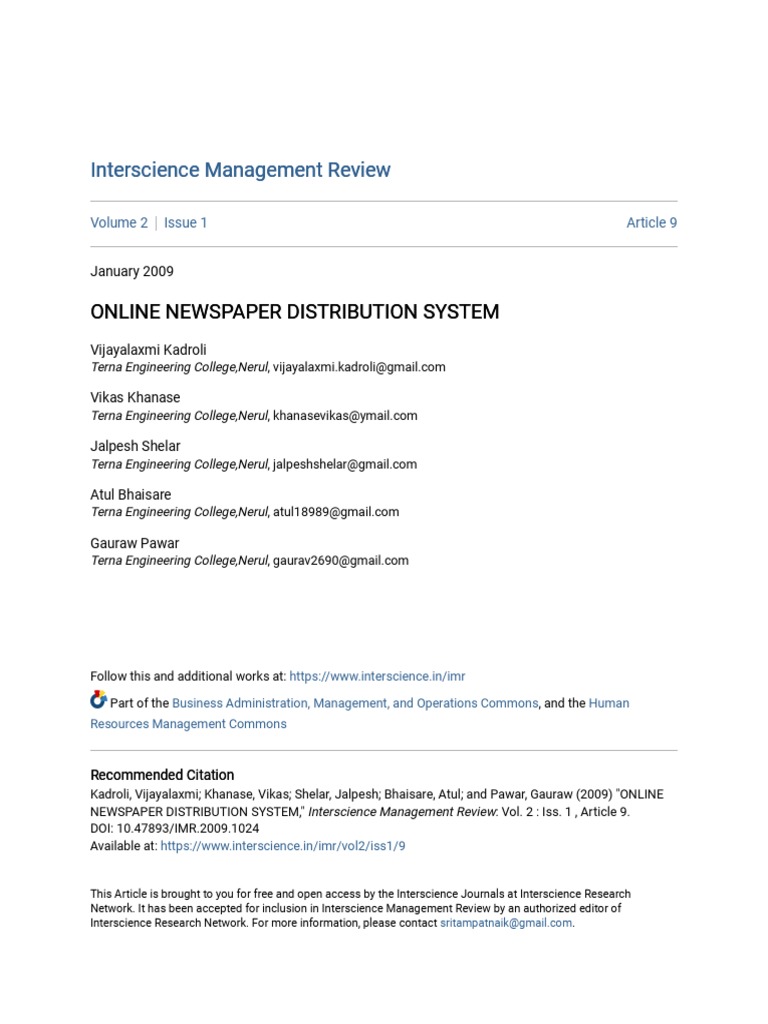 Online Newspaper Distribution System PDF Sql Databases