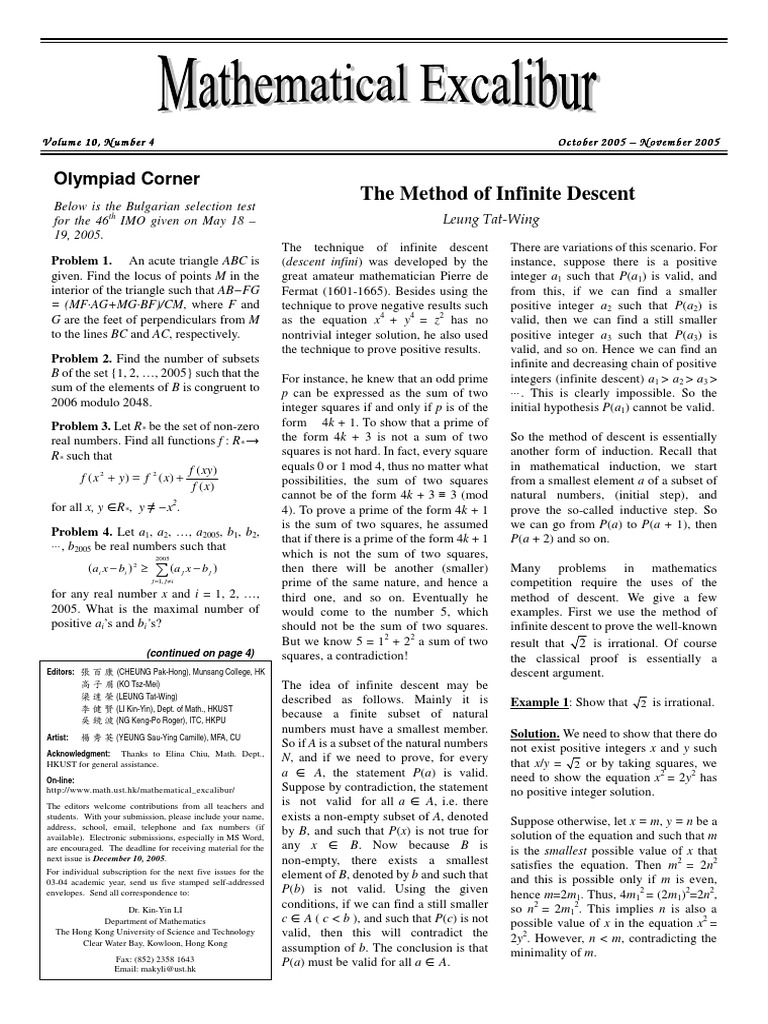 The Method of Infinite Descent - Math Excalibur | PDF | Prime Number ...