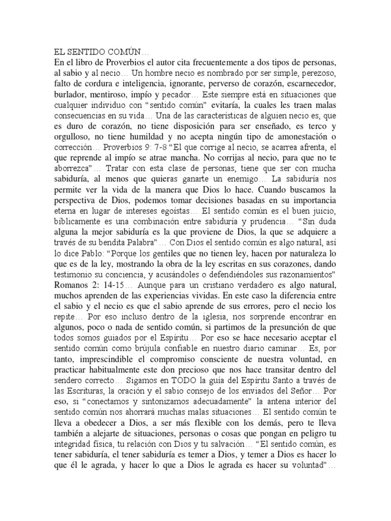El Sentido Común | PDF | Sabiduría | Libro de proverbios