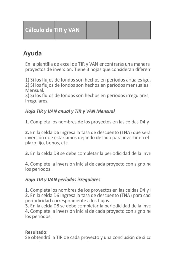 Plantilla Calculo de Tir y Van | PDF