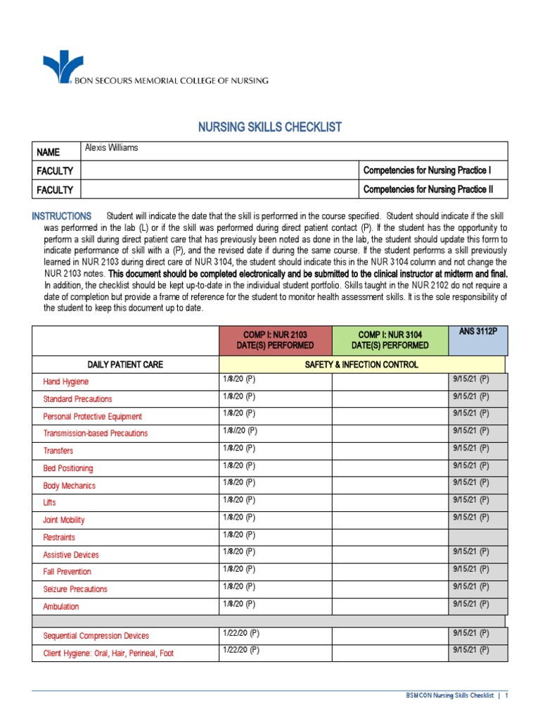 2023 Updated-Nursing Skills Checklist | PDF | Intravenous Therapy | Health Care
