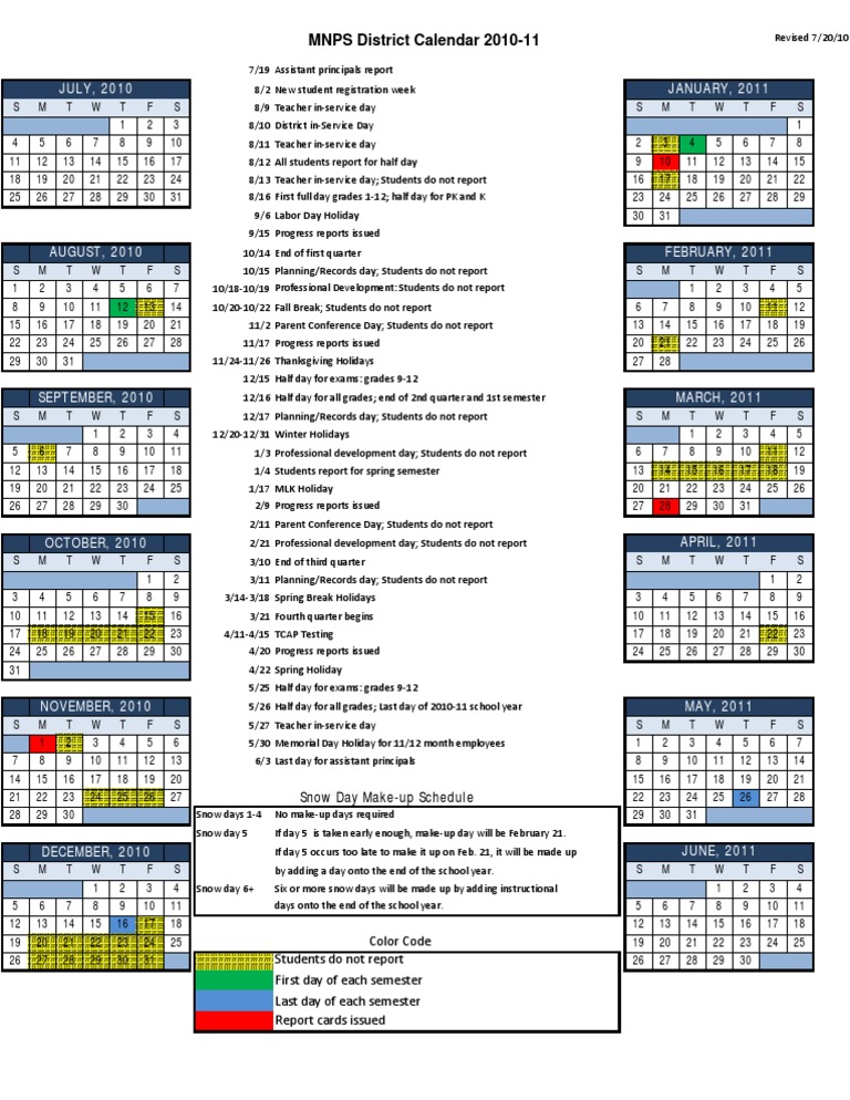 2010-11 District Calendar | PDF | Academic Term | Schools